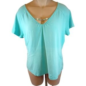 Vintage Y2K B.U.M. Equipment Top Turquoise Beaded V-Neck Neckline Basic XL READ